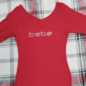 Bebe Vibrant Red V-Neck Top